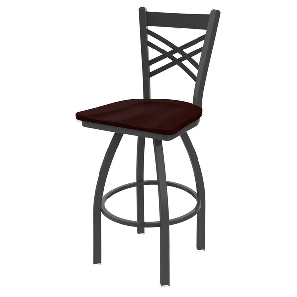 25" Swivel Counter Stool, Pewter Finish, Dark Cherry Oak Seat